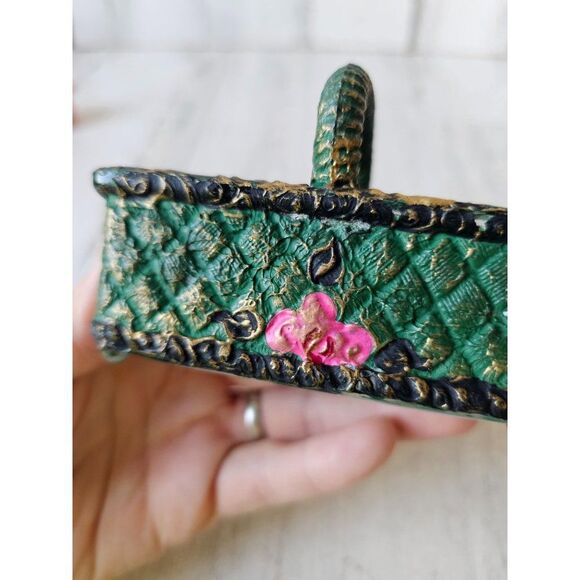 Vintage glass baskets decor unique green trinket holder container - Picture 7 of 9